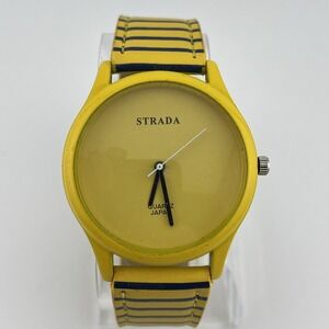 Strada Watch Women 40mm Yellow Case Stripped‎ Yellow & Blue Band- New Battery